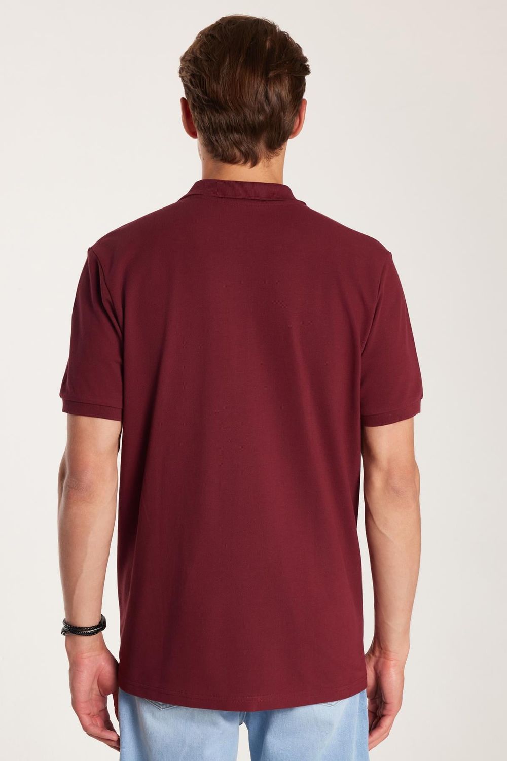 Erkek Regular Fit Klasik Kesim %100 Pamuk Düz Pike Bordo Polo Yaka Tişört