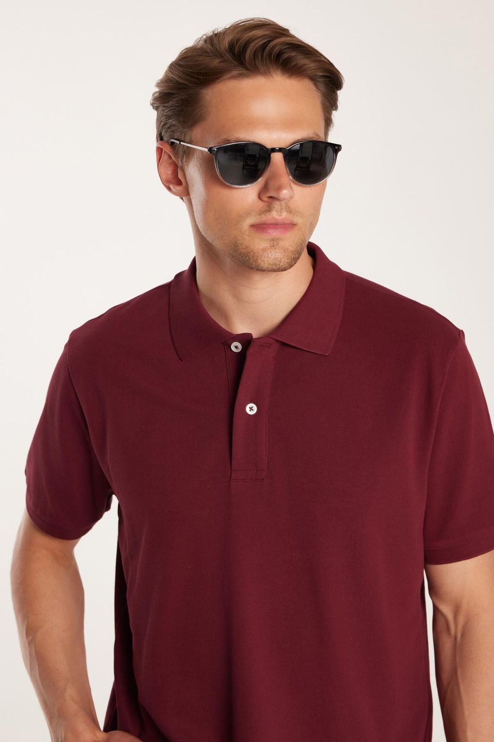 Erkek Regular Fit Klasik Kesim %100 Pamuk Düz Pike Bordo Polo Yaka Tişört
