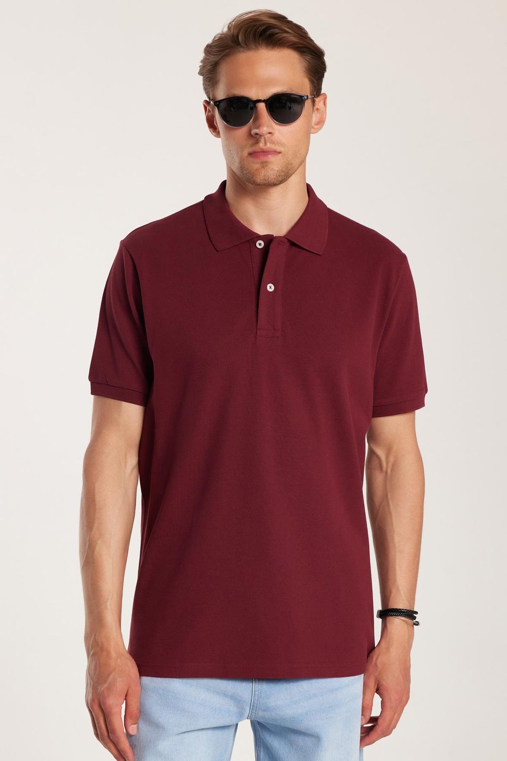 Erkek Regular Fit Klasik Kesim %100 Pamuk Düz Pike Bordo Polo Yaka Tişört