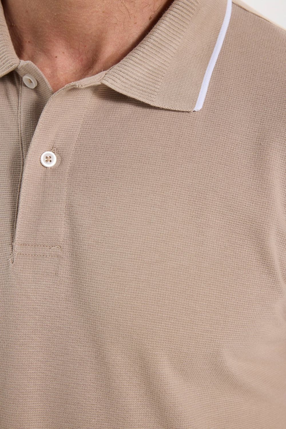 Erkek Regular Fit Rahat Kesim %100 Pamuk Uzun Kollu Düğmeli Taş Rengi Polo Yaka Tişört