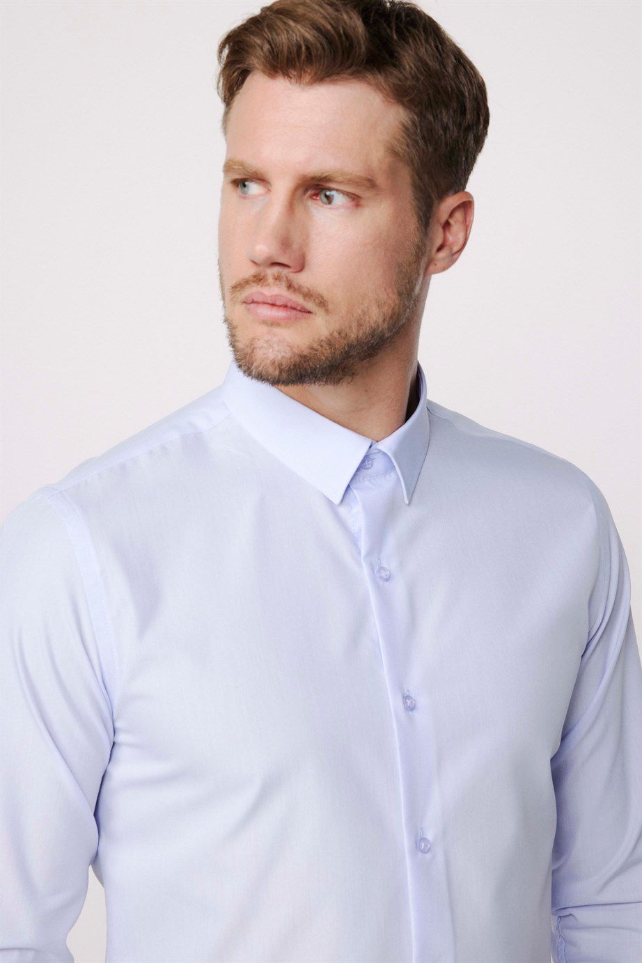 Slim Fit Pamuklu Kolay Ütü Erkek Mavi Gömlek