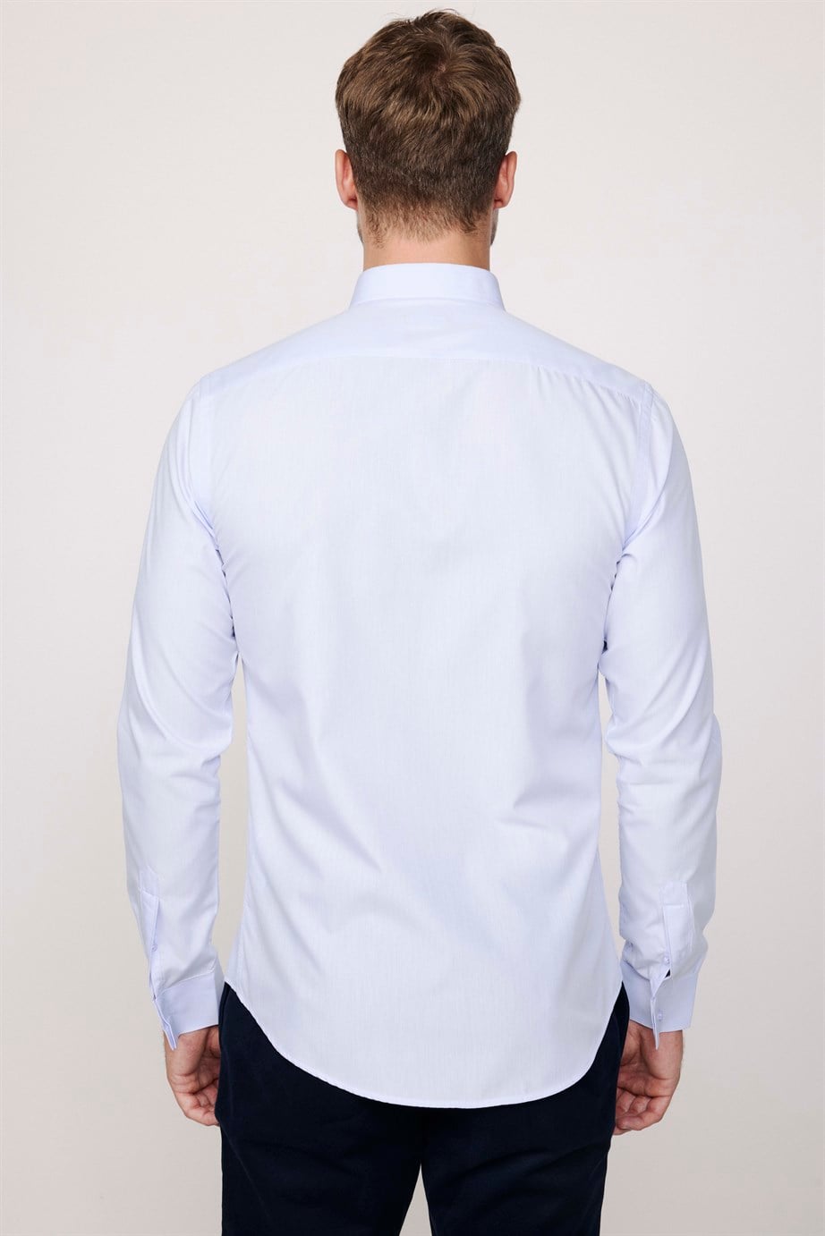 Slim Fit Pamuklu Kolay Ütü Erkek Mavi Gömlek