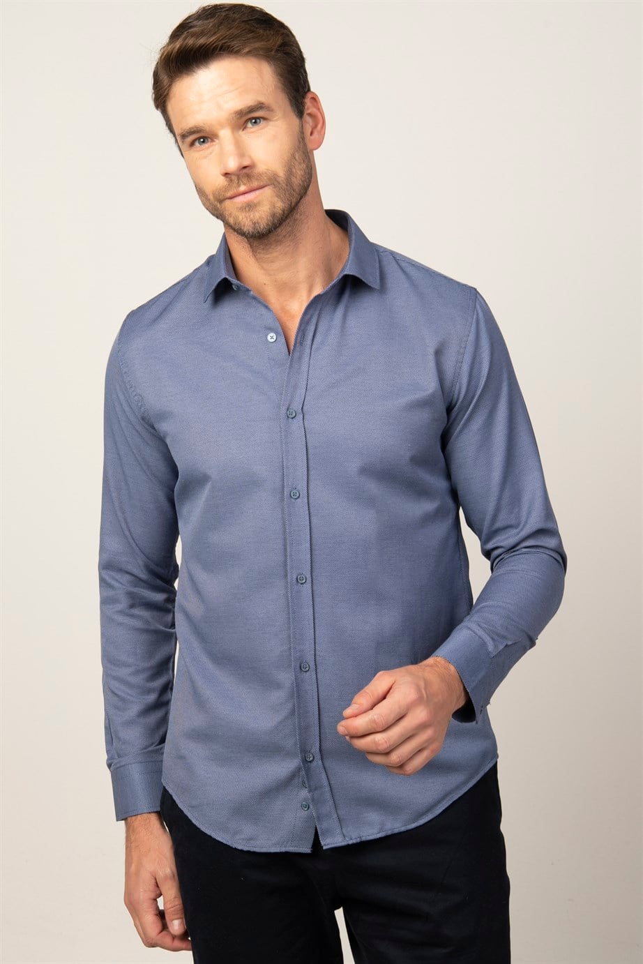 Slim Fit Dar Kesim Armürlü Erkek Gömlek