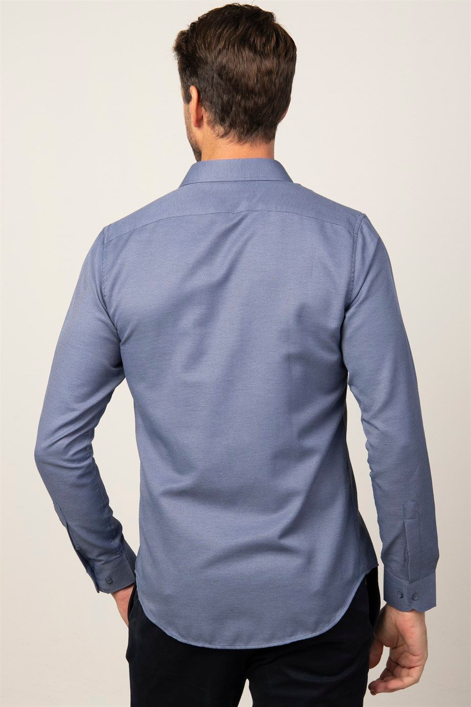 Slim Fit Dar Kesim Armürlü Erkek Gömlek