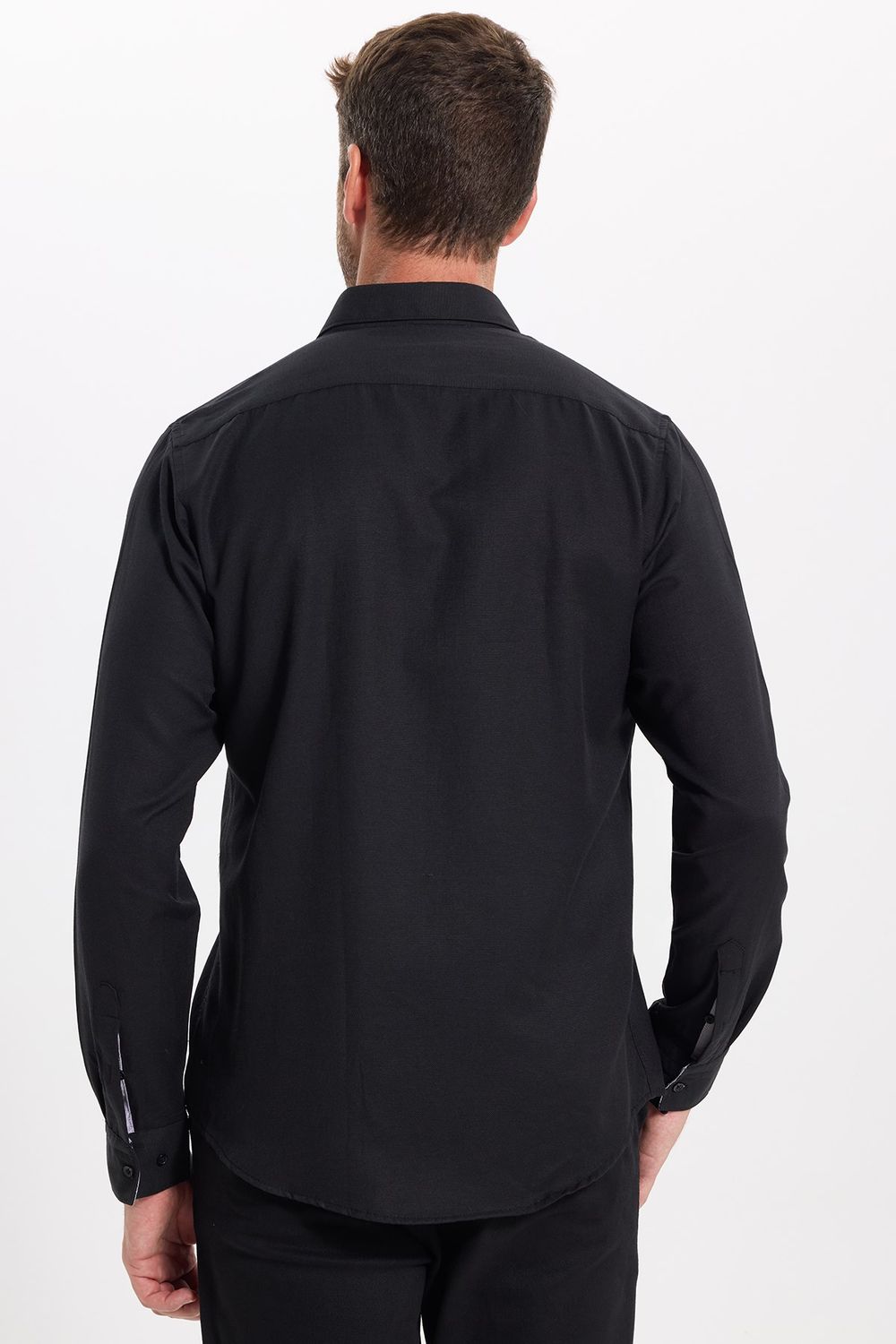 Slim Fit Uzun Kollu Düğmeli Yaka Pamuklu Kolay Ütülenebilir Düz Erkek Gömlek