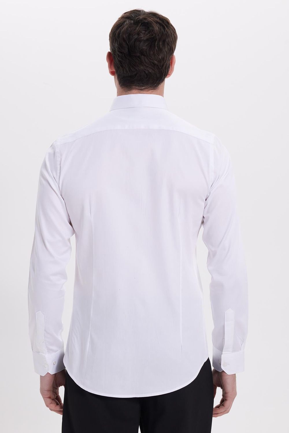 Slim Fit Uzun Kollu Pamuk Saten Erkek Beyaz Gömlek