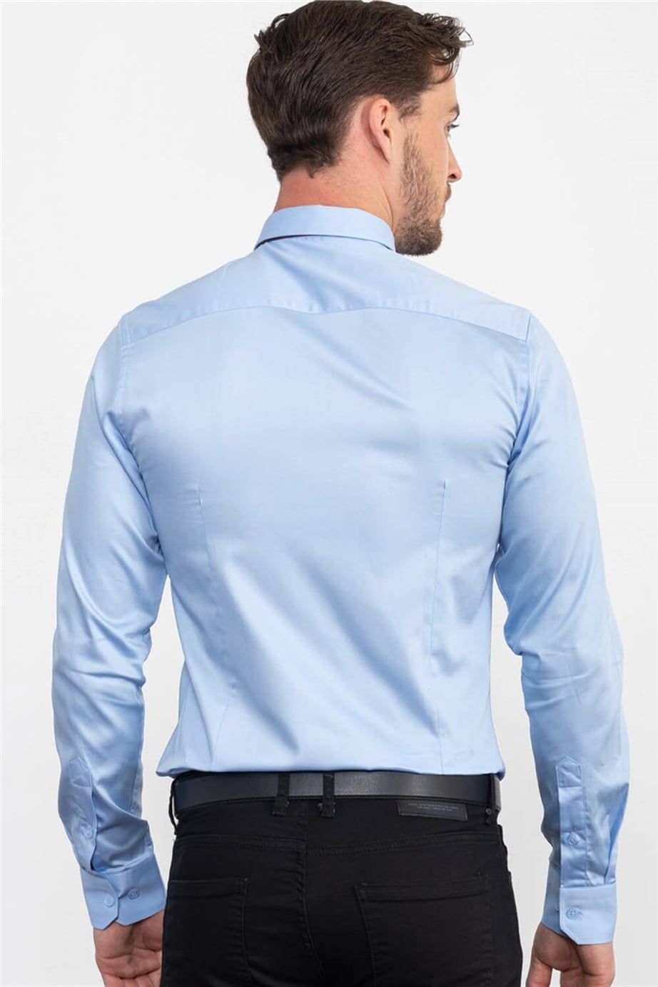 Slim Fit Dar Kesim Pamuk Saten, Erkek Gömlek