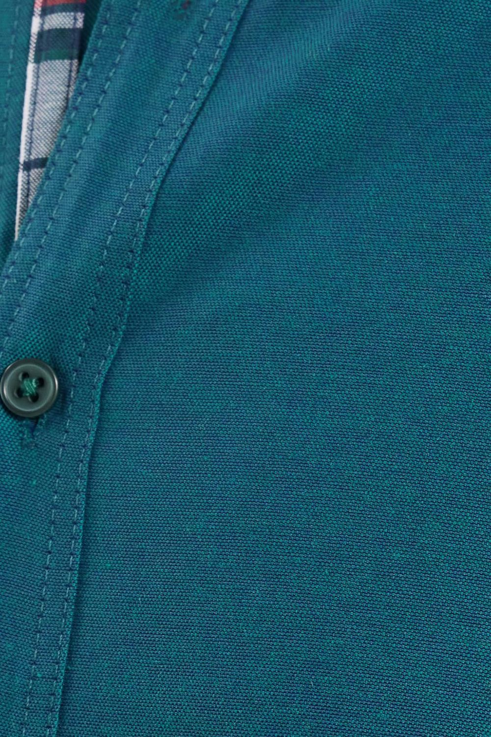 Erkek Slim Fit Dar Kesim Uzun Kollu Pamuklu Oxford Doku Kolay Ütülenebilir Yeşil Düğmeli Yaka Gömlek
