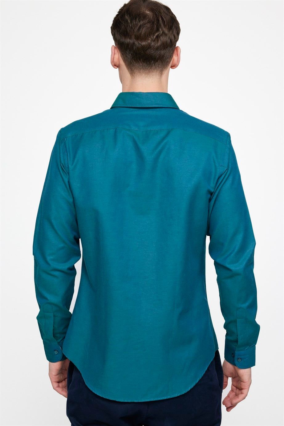 Slim Fit Pamuklu Kolay Ütü Düz Erkek Yeşil Gömlek