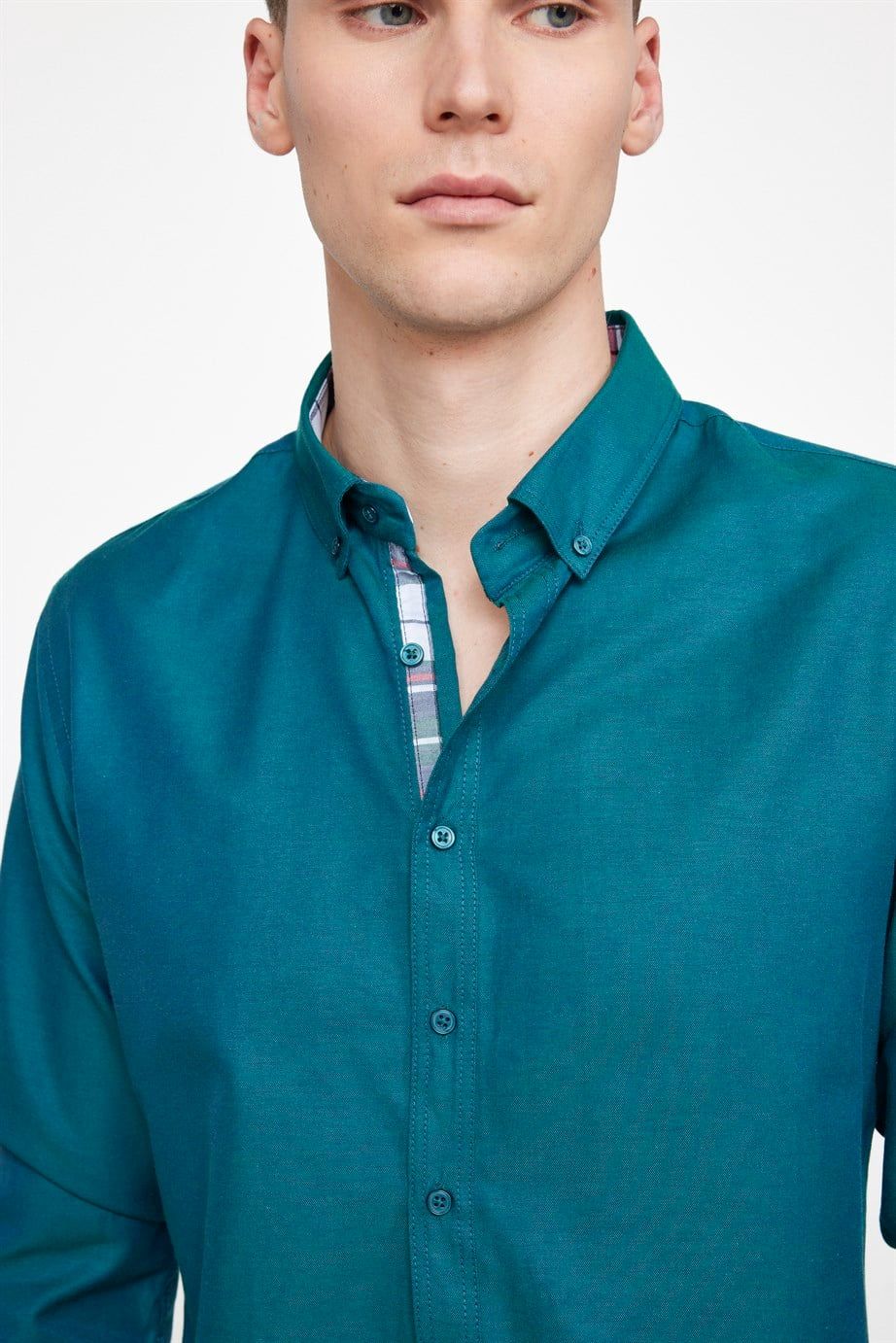 Slim Fit Pamuklu Kolay Ütü Düz Erkek Yeşil Gömlek