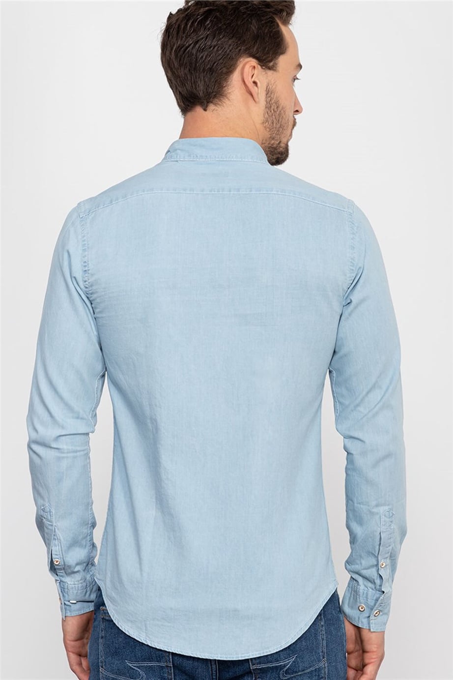 Slim Fit Dar Kesim Uzun Kol Çift Cep Erkek Kot Gömlek