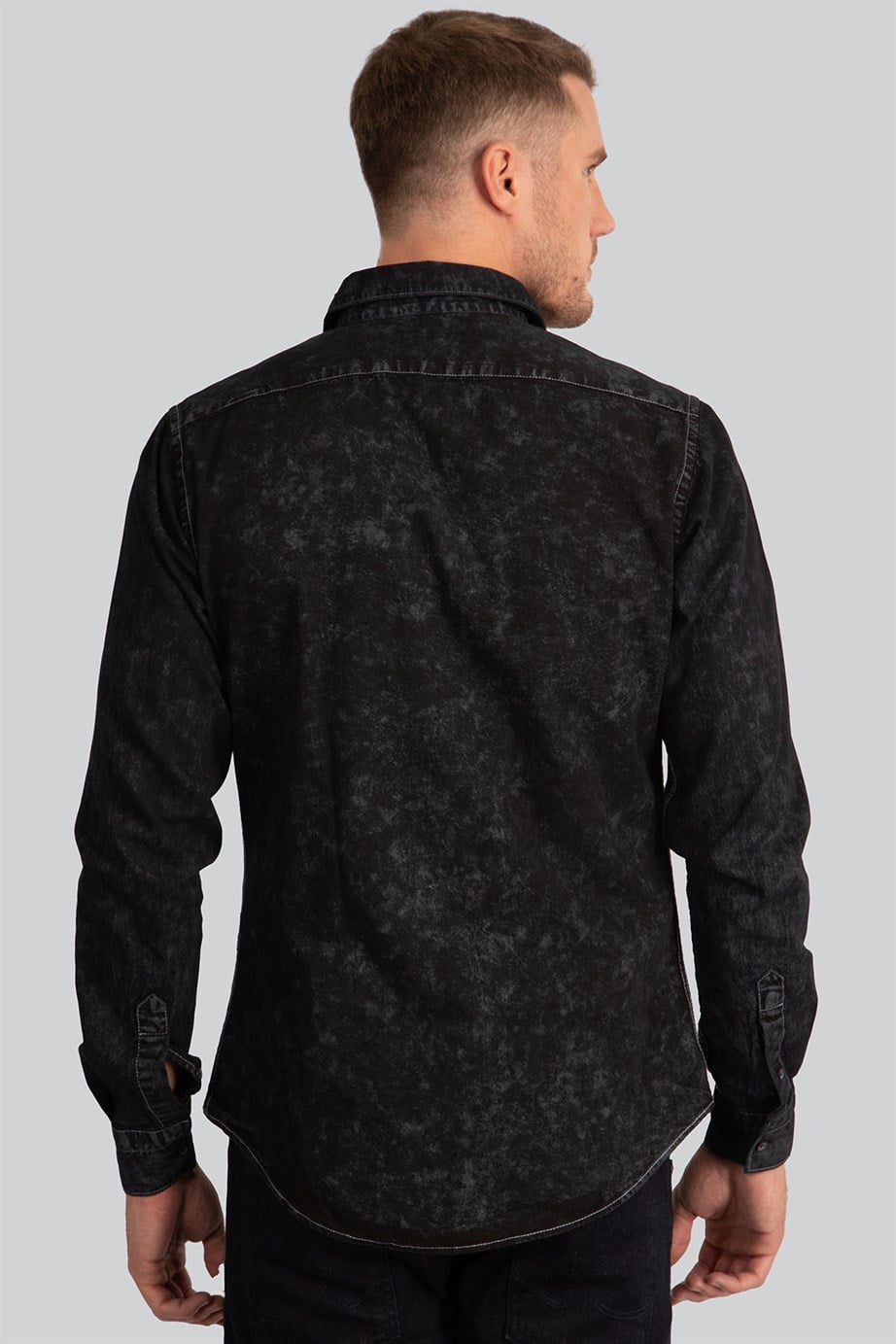 Slim Fit Dar Kesim Uzun Kol Çift Cep Erkek Kot Gömlek