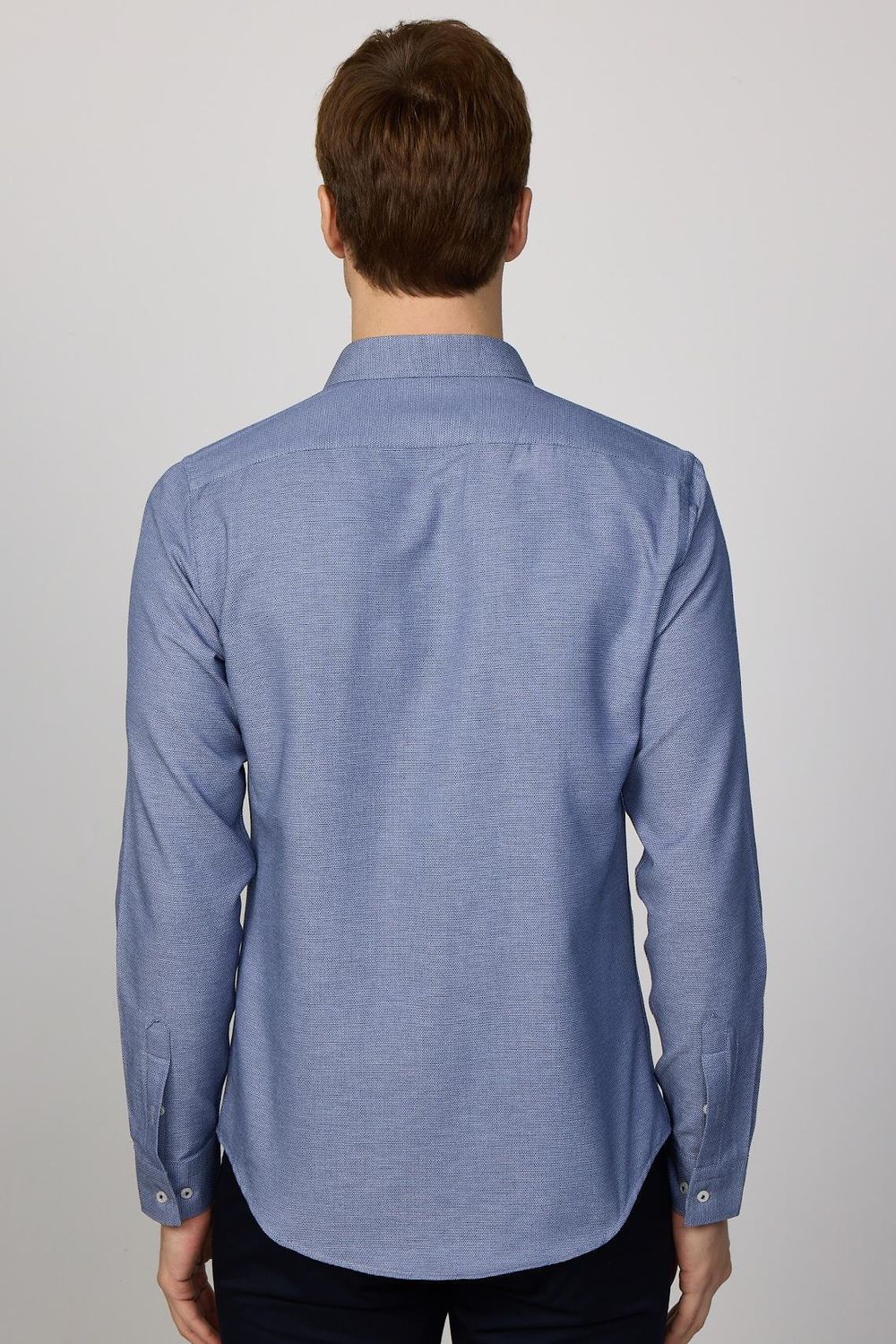 Slim Fit Düğmeli Yaka Pamuklu Kolay Ütü Düz Erkek Gömlek