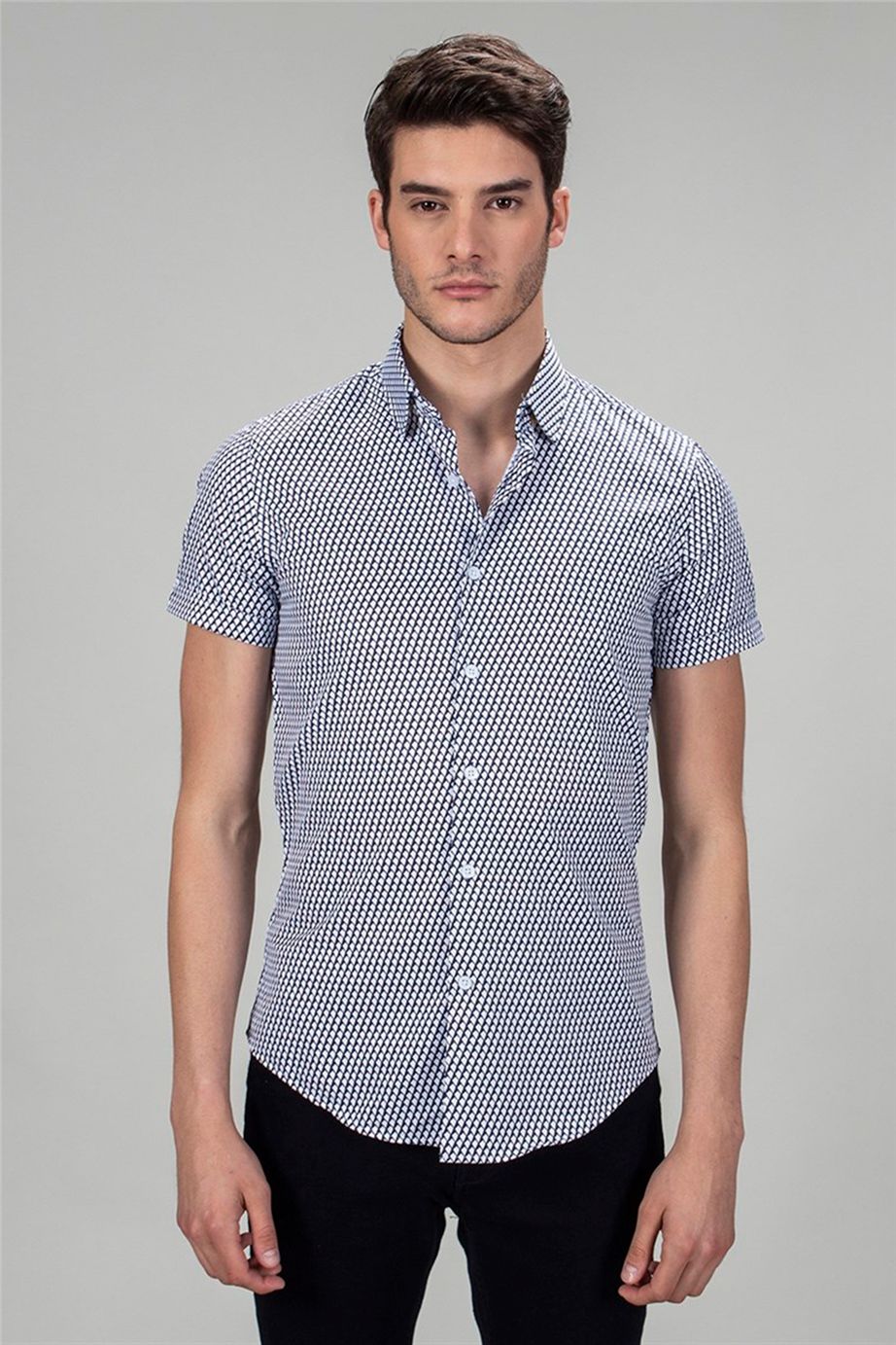 Slim Fit Dar Kesim Kısa Kol Armürlü Spor Erkek Gömlek