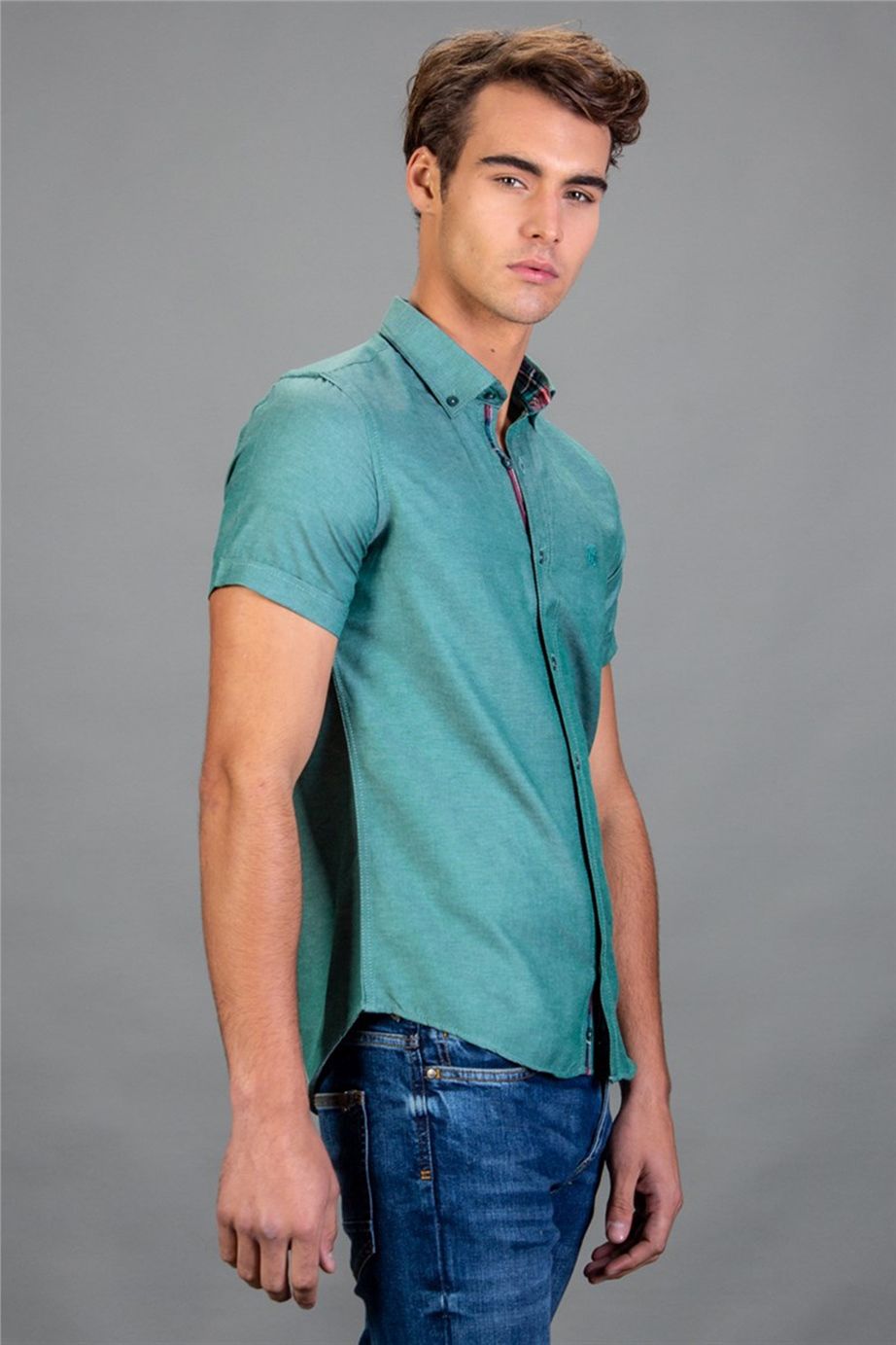 Slim Fit Dar Kesim Kısa Kol Poplin Oxford Erkek Gömlek