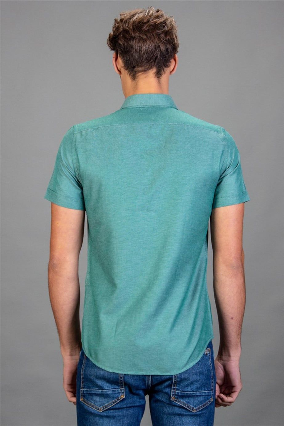 Slim Fit Dar Kesim Kısa Kol Poplin Oxford Erkek Gömlek