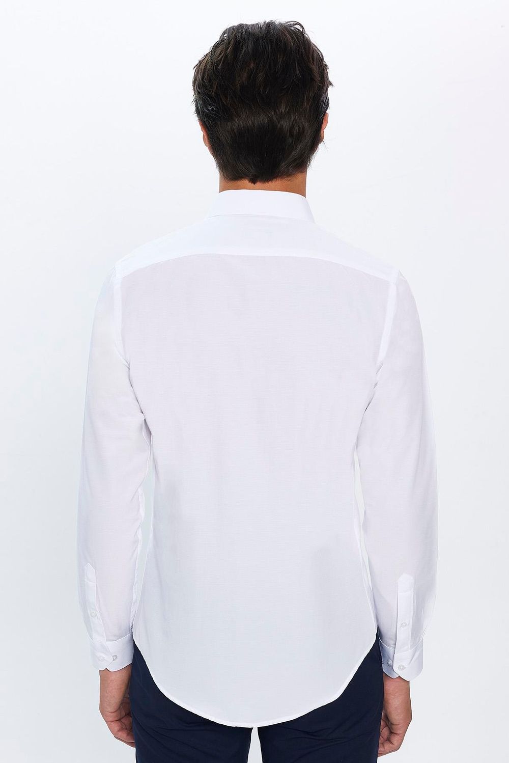 Slim Fit Uzun Kollu Pamuklu Kolay Ütü Beyaz Erkek Gömlek