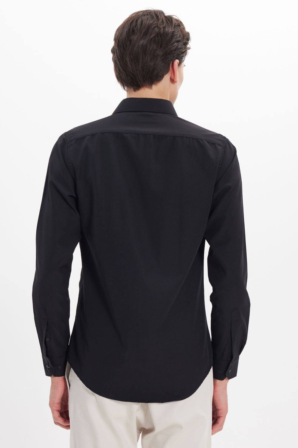 Slim Fit Uzun Kollu Pamuklu Kolay Ütü Siyah Erkek Gömlek