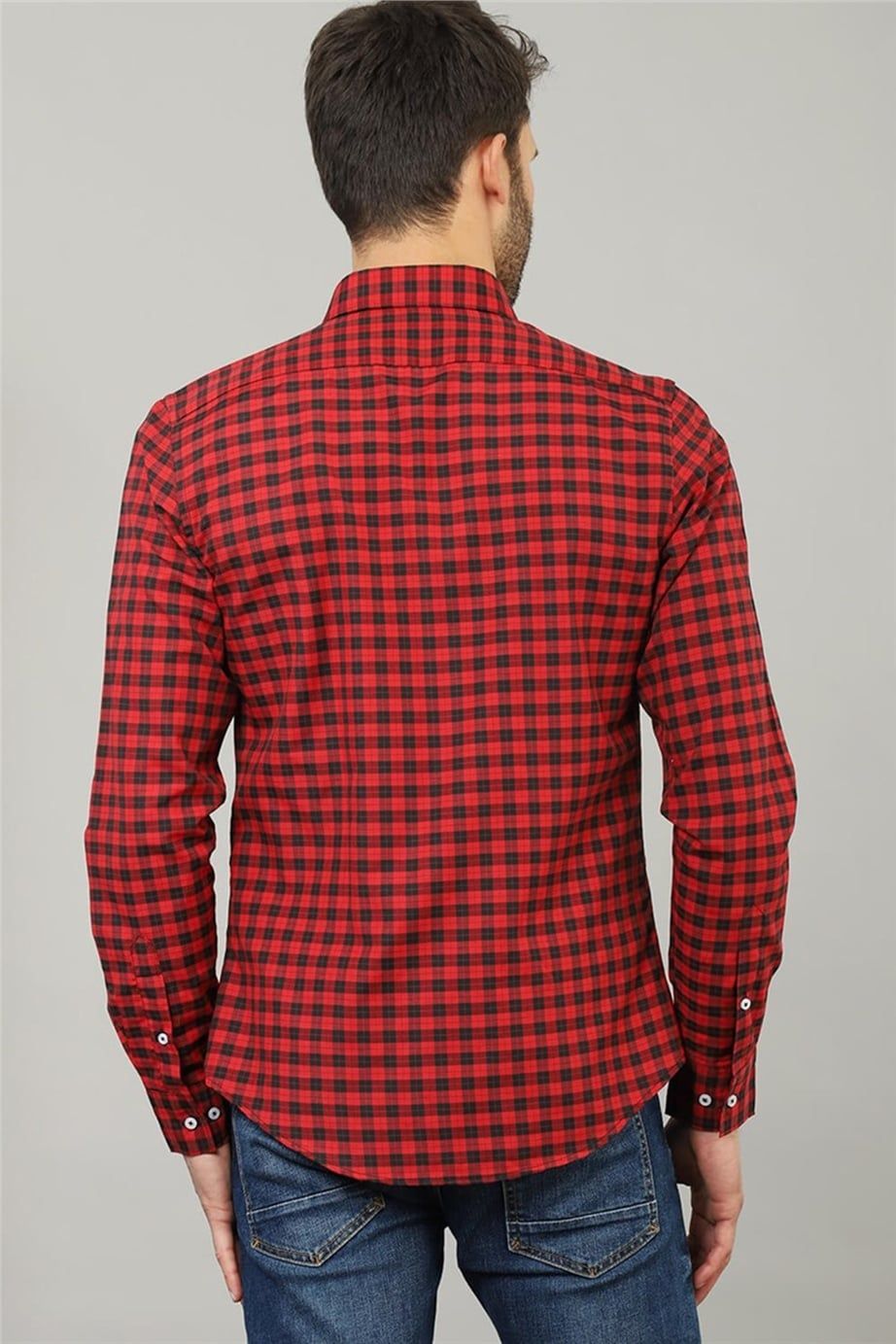 Slim Fit Dar Kesim Kareli Erkek Gömlek