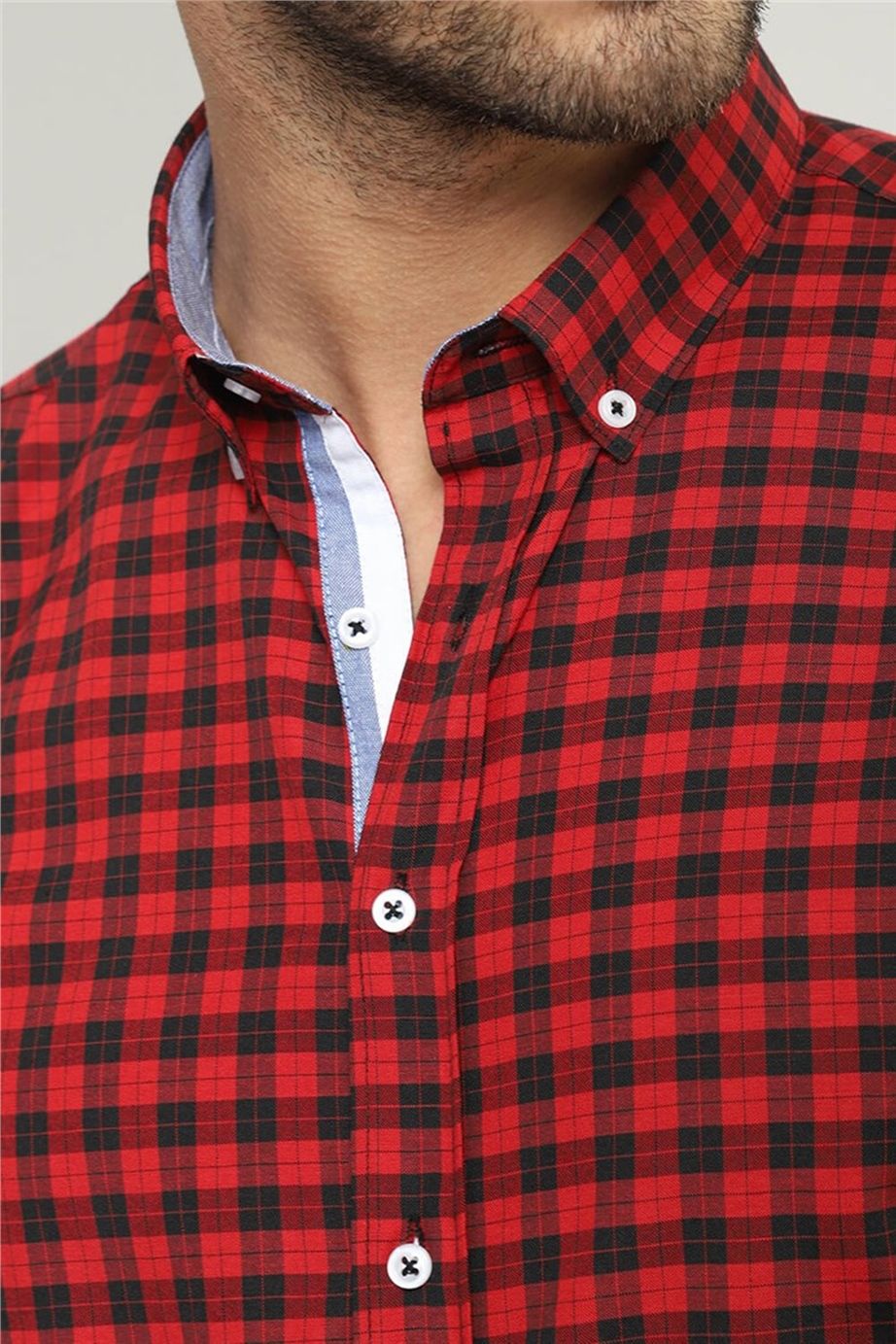 Slim Fit Dar Kesim Kareli Erkek Gömlek