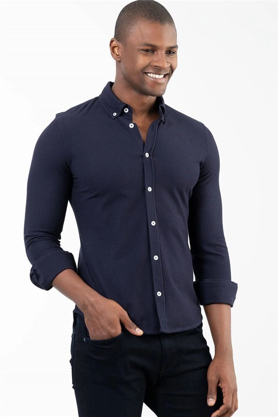 Slim Fit Dar Kesim Erkek Penye Gömlek