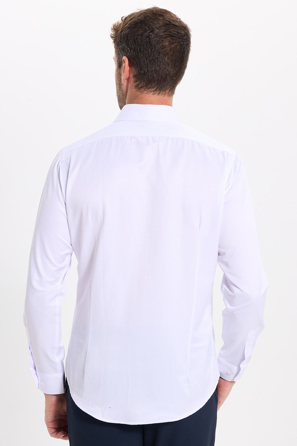 Slim Fit Uzun Kollu Pamuklu Düz Erkek Beyaz Gömlek