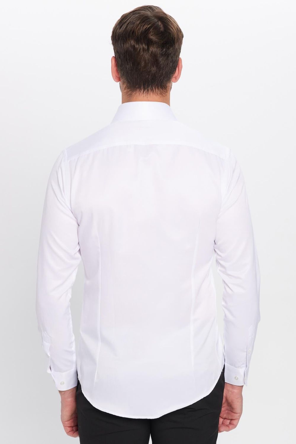 Slim Fit Uzun Kollu Pamuklu Düz Erkek Beyaz Gömlek