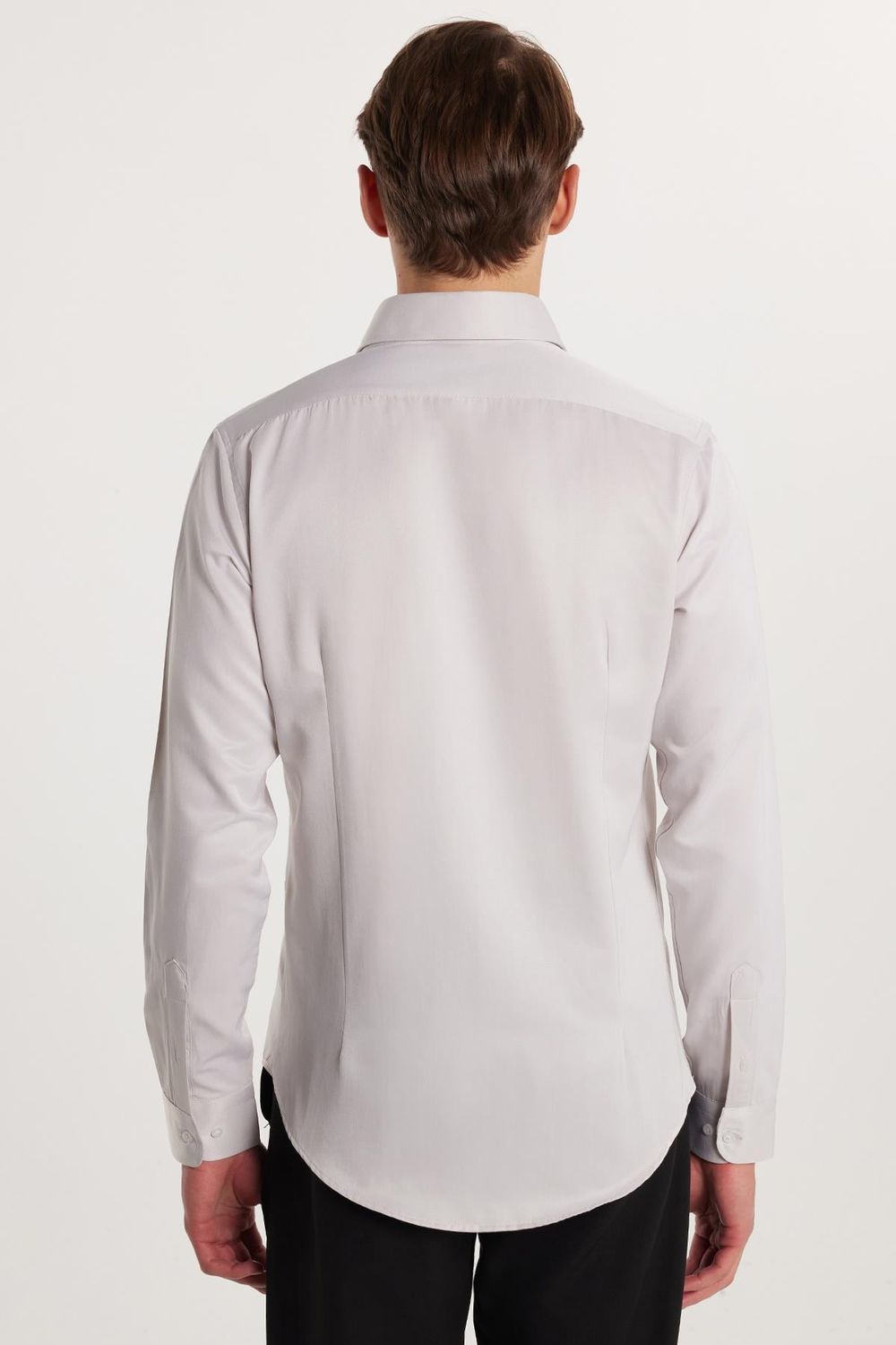 Slim Fit Uzun Kollu Pamuklu Düz Erkek Bej Gömlek