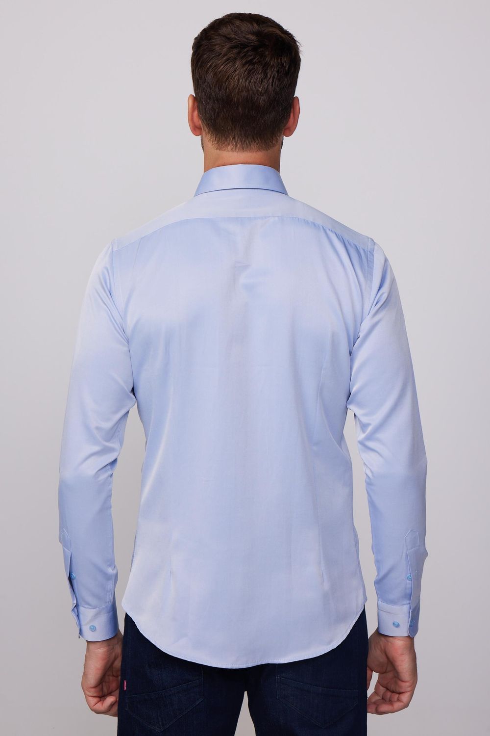 Slim Fit Pamuklu Düz İndigo Erkek Gömlek