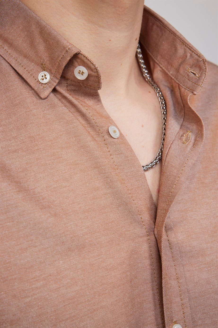 Slim Fit Pamuklu Kolay Ütü Düz Erkek Kum Gömlek