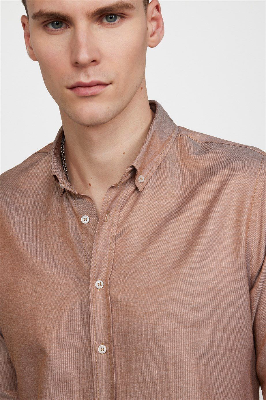 Slim Fit Pamuklu Kolay Ütü Düz Erkek Kum Gömlek