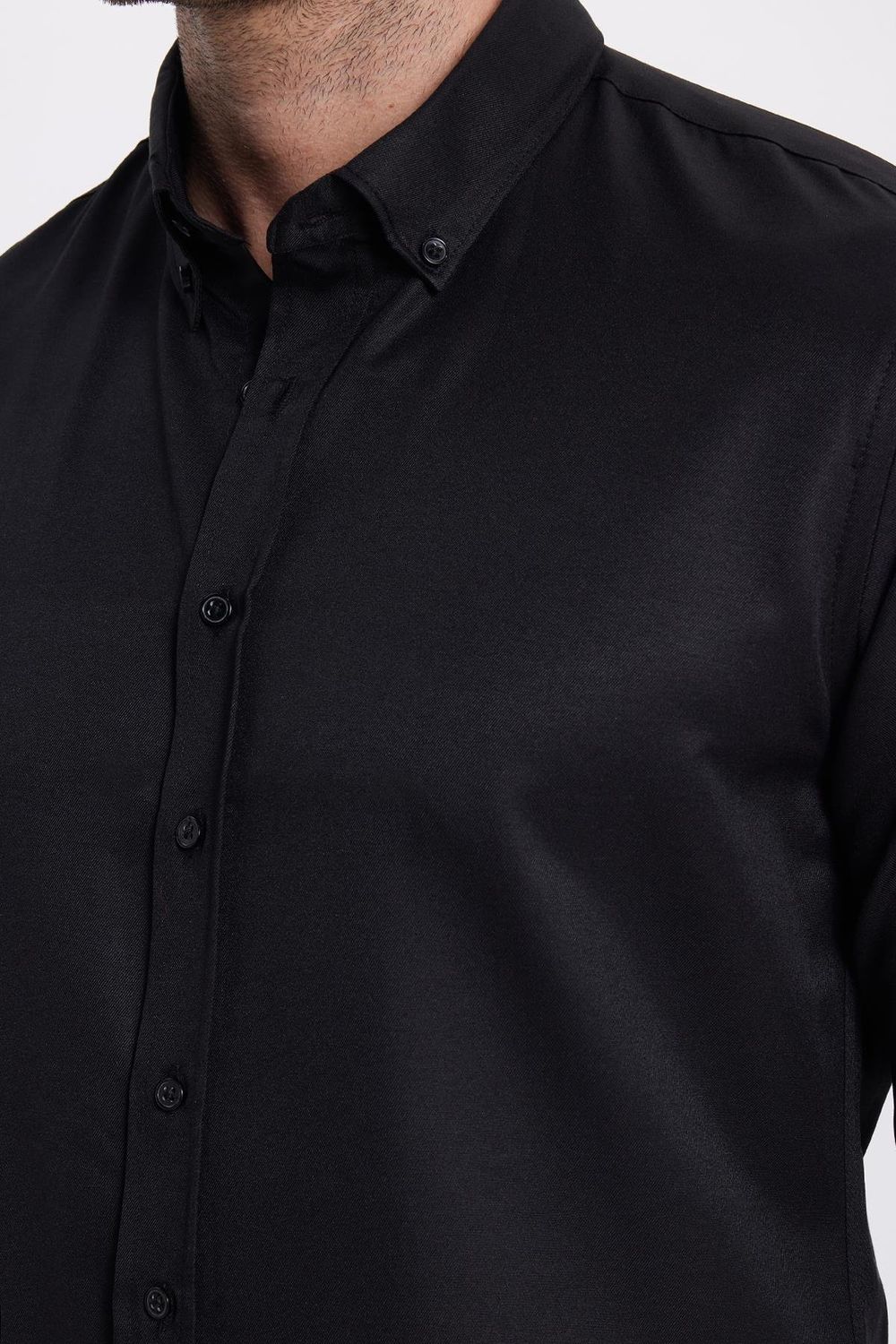 Slim Fit Uzun Kollu Düğmeli Yaka Pamuklu Kolay Ütü Düz Erkek Gömlek