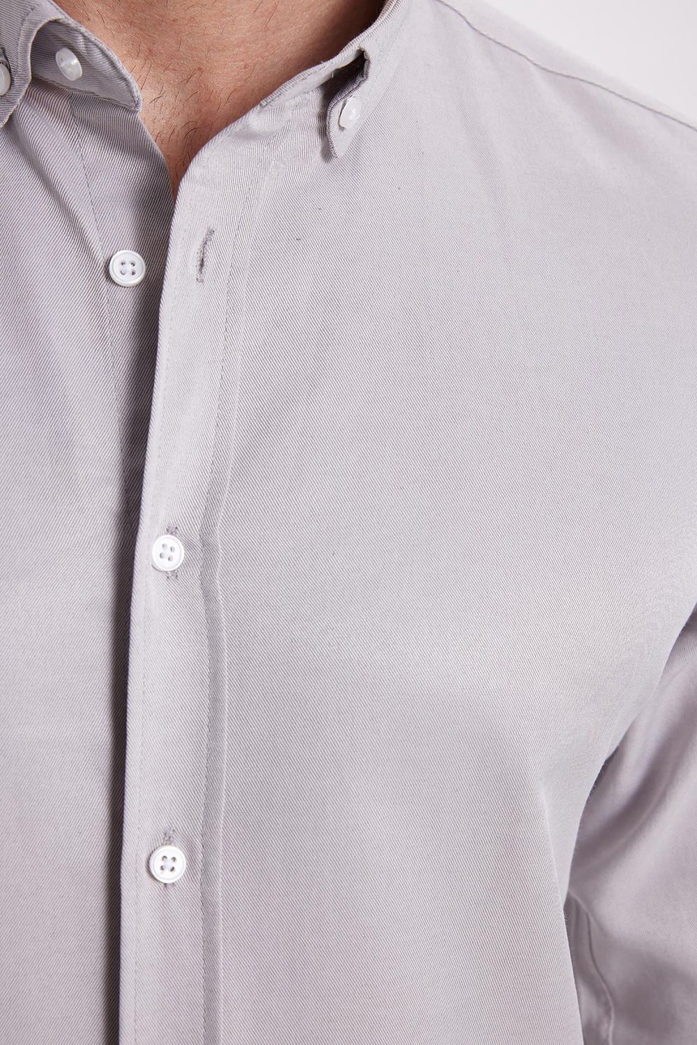 Erkek Slim Fit Dar Kesim Pamuklu Kolay Ütü Gri Düğmeli Yaka Gömlek