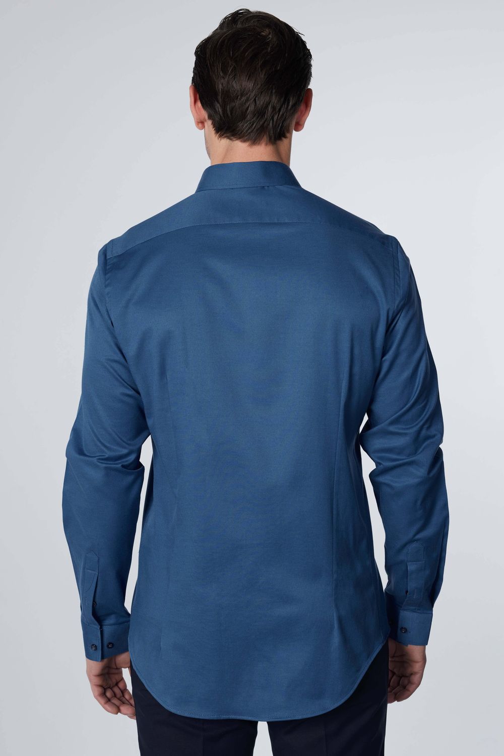 Slim Fit Likralı Düz Pamuk Saten Erkek Mavi Gömlek