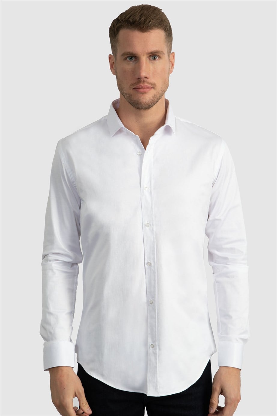 Slim Fit Dar Kesim Likralı Düz Saten Erkek Gömlek