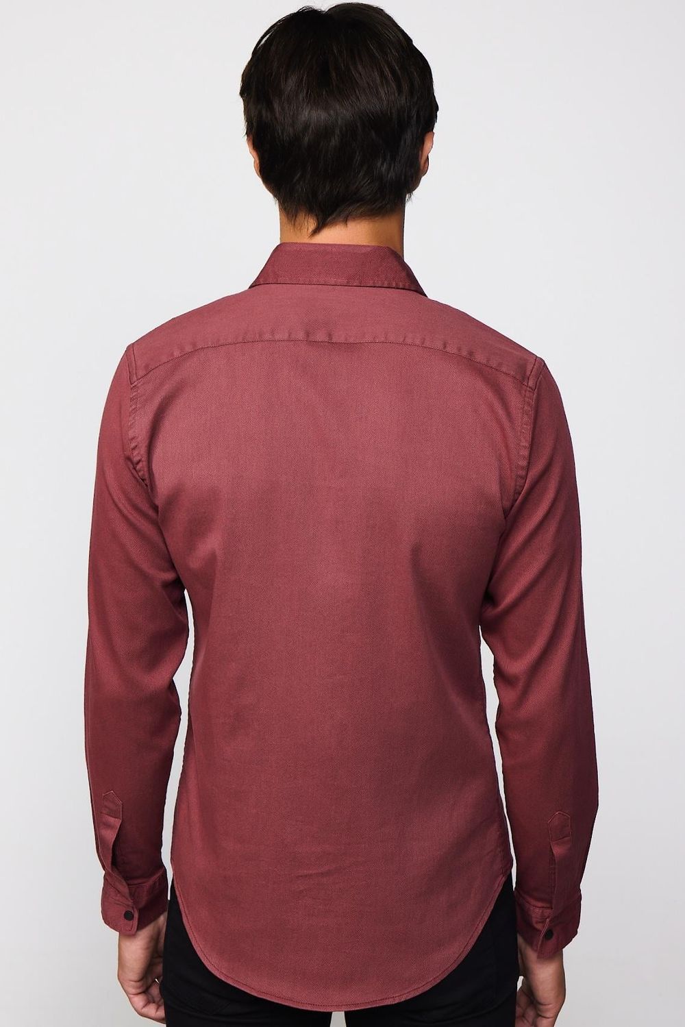 Slim Fit Gündelik Denim Bordo Erkek Gömlek