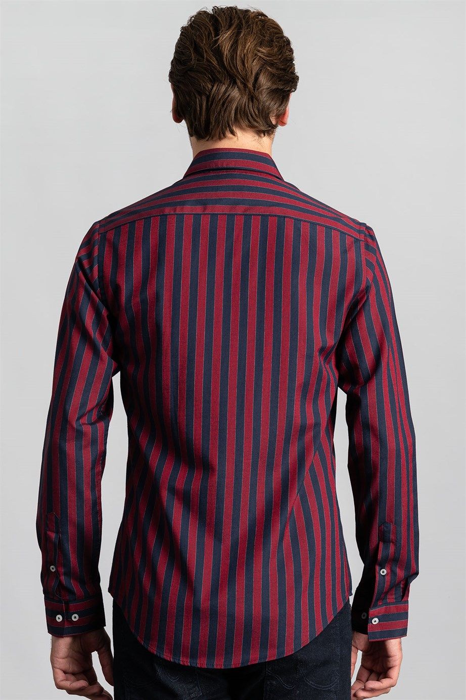 Slim Fit Dar Kesim Çizgili Oxford Spor Gömlek
