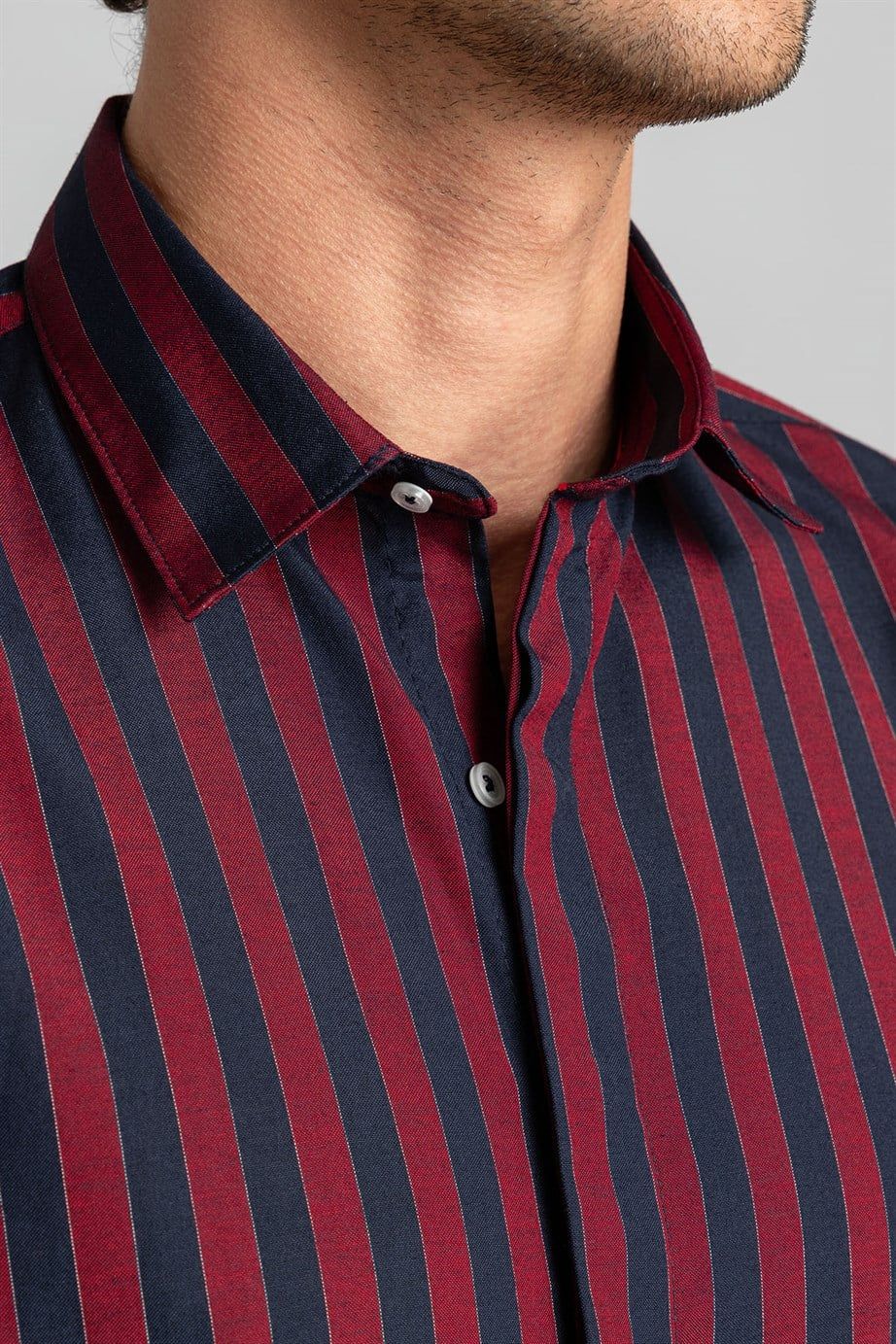 Slim Fit Dar Kesim Çizgili Oxford Spor Gömlek