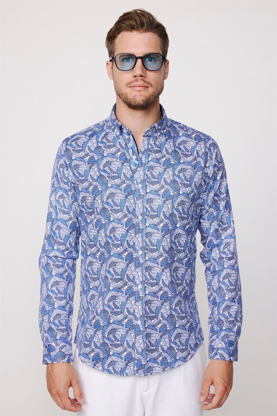 Slim Fit Desenli Pamuklu Kolay Ütü Erkek Gömlek