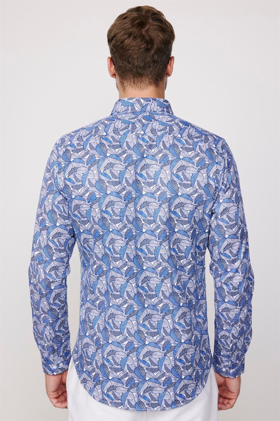 Slim Fit Desenli Pamuklu Kolay Ütü Erkek Gömlek