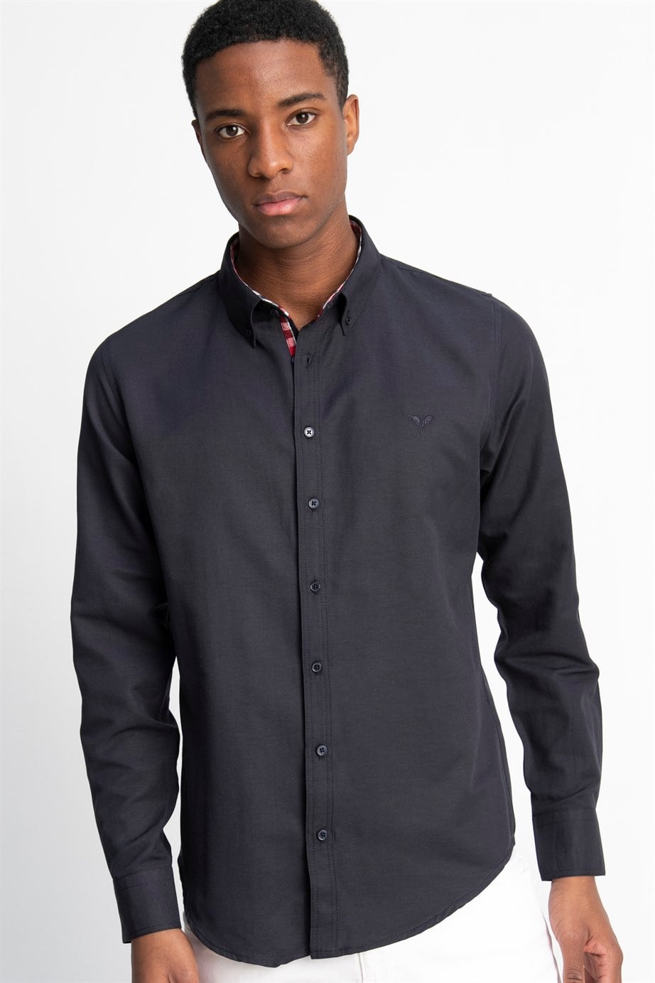 Slim Fit Pamuklu Kolay Ütü Düz Erkek Lacivert Gömlek