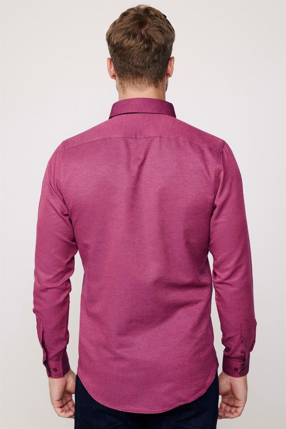 Slim Fit Pamuklu Kolay Ütü Düz Erkek Bordo Gömlek