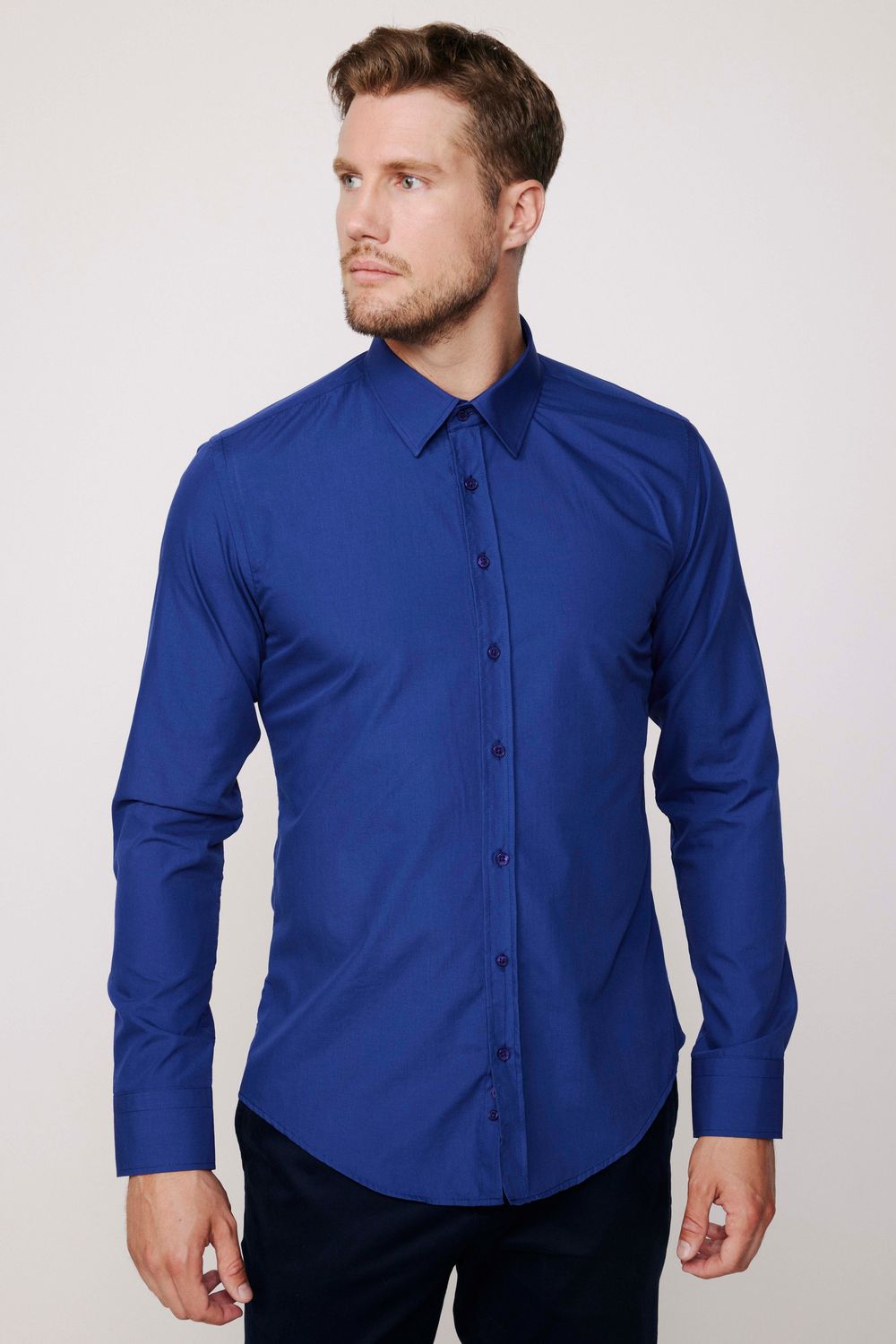 Slim Fit Pamuklu Kolay Ütü Erkek Lacivert Gömlek