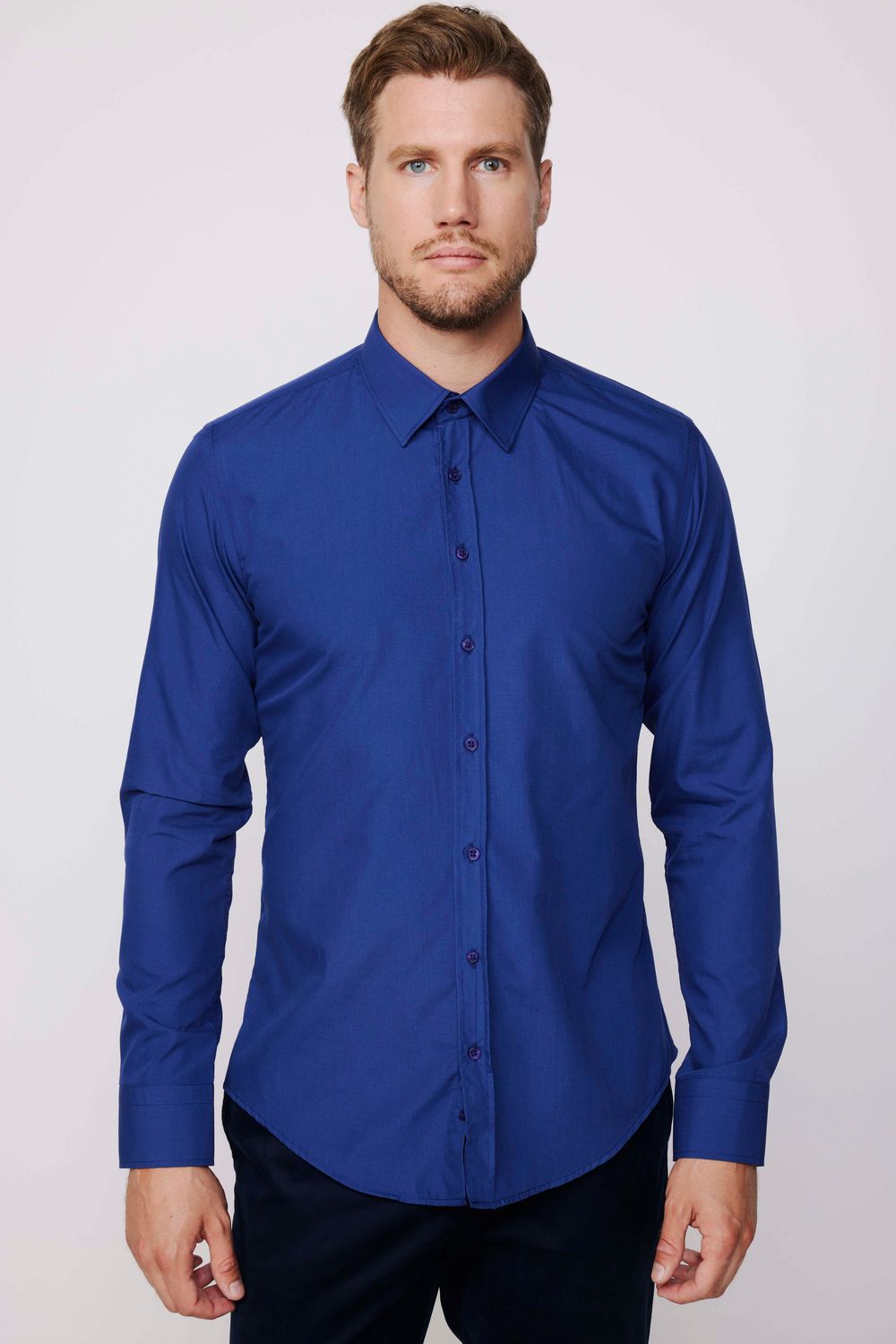Slim Fit Pamuklu Kolay Ütü Erkek Lacivert Gömlek