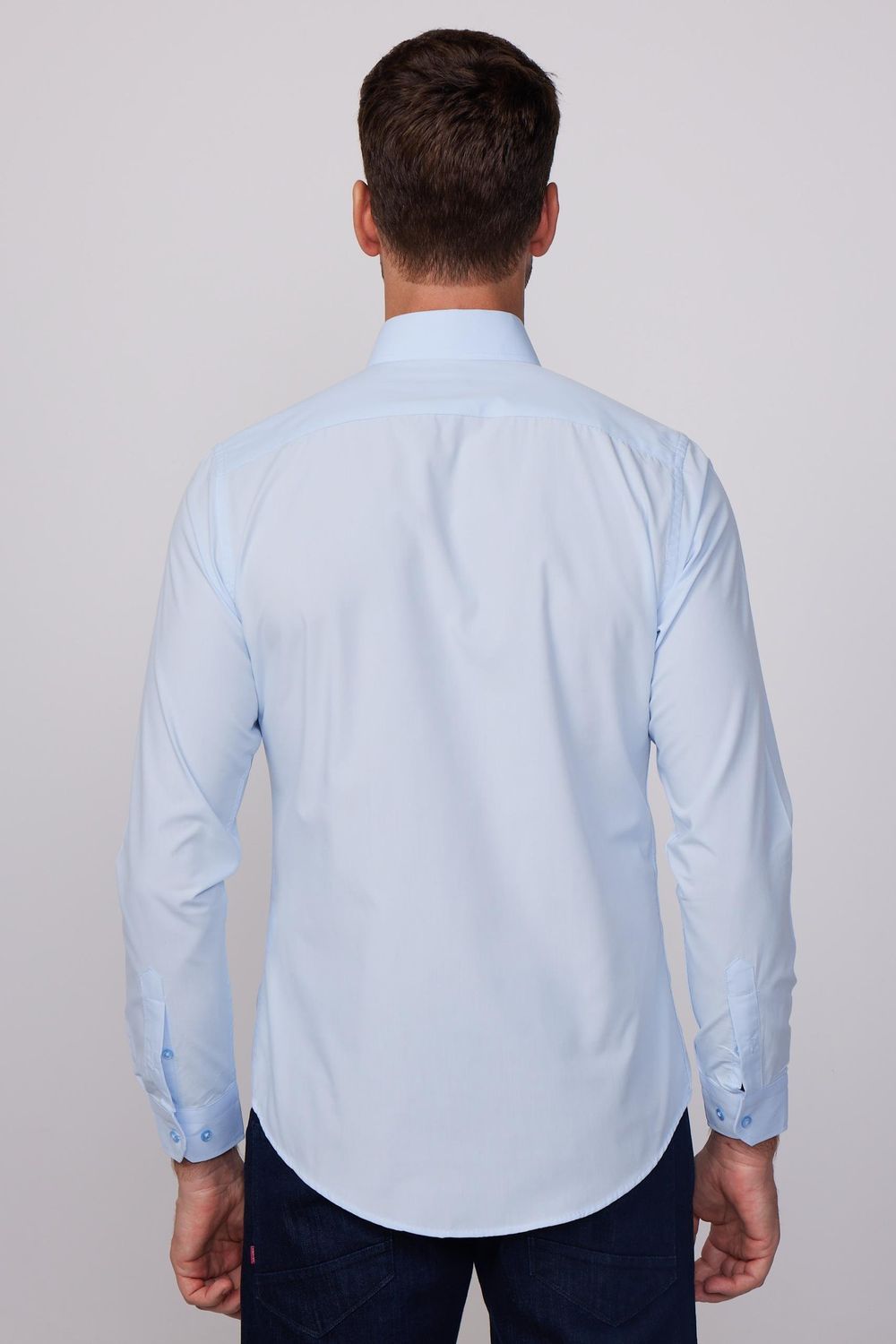 Slim Fit Pamuklu Kolay Ütü Mavi Erkek Gömlek