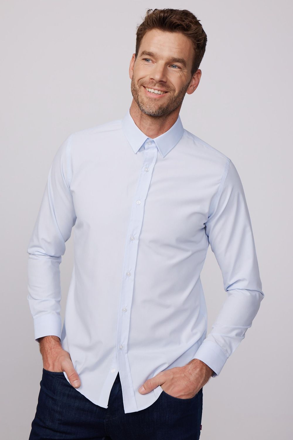 Slim Fit Pamuklu Kolay Ütü Mavi Erkek Gömlek