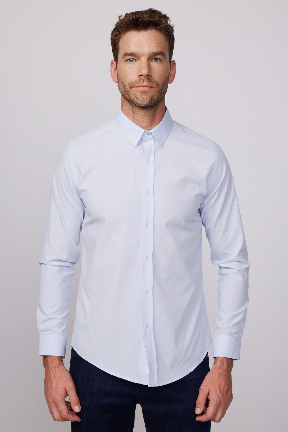 Slim Fit Pamuklu Kolay Ütü Mavi Erkek Gömlek