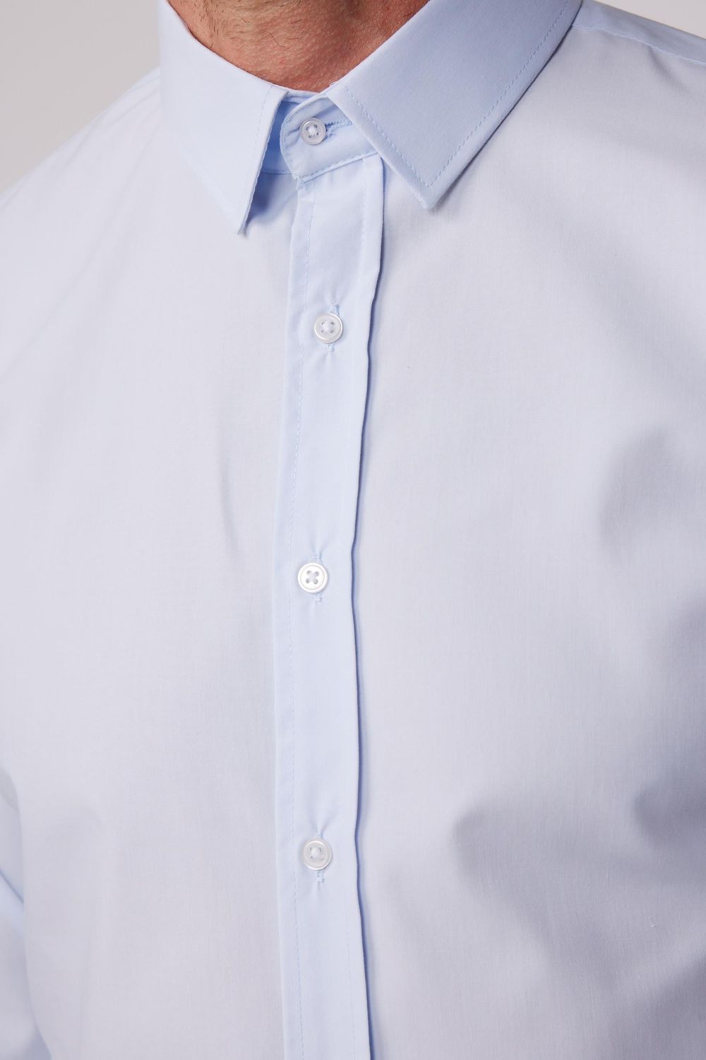 Slim Fit Pamuklu Kolay Ütü Mavi Erkek Gömlek