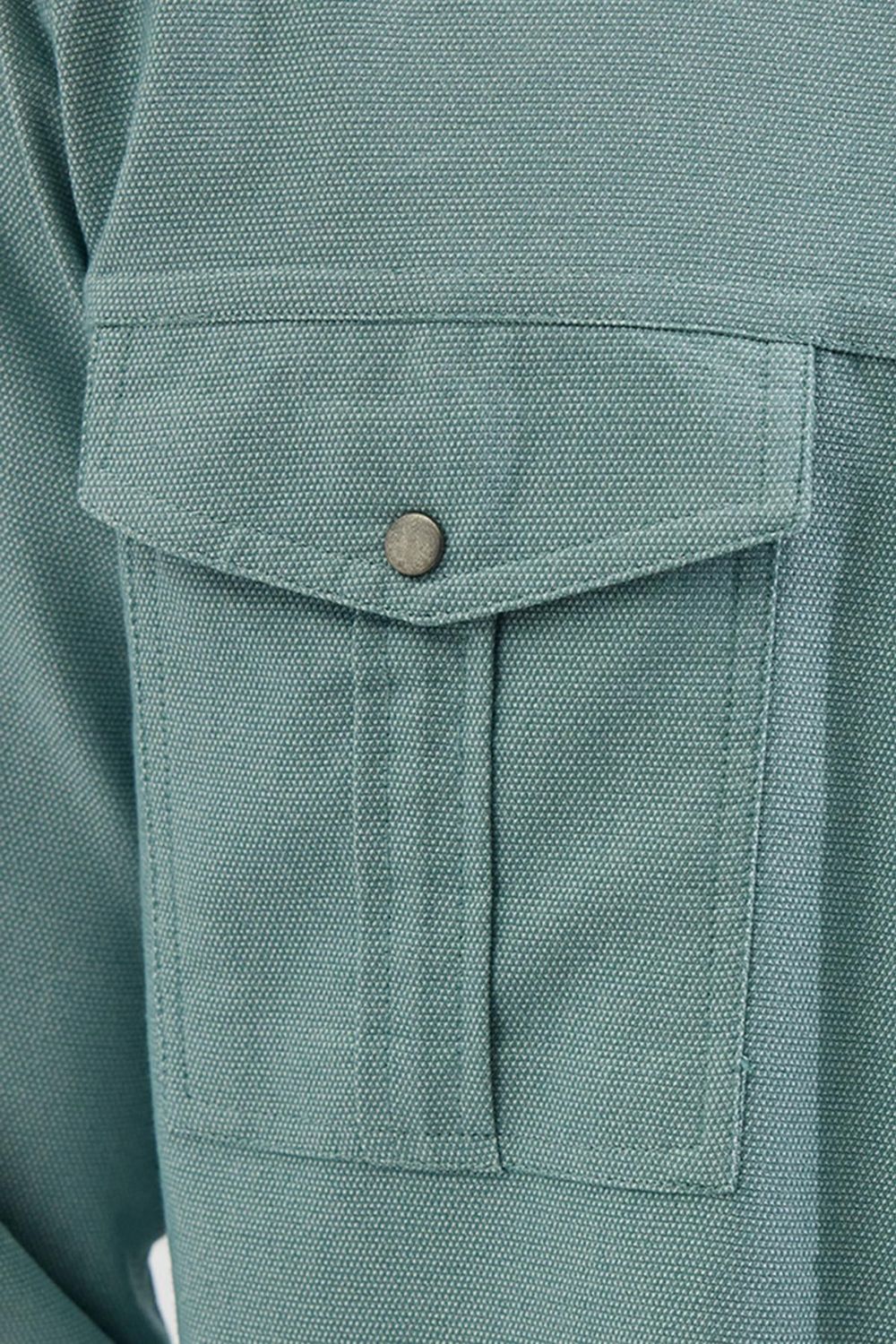 Slim Fit Uzun Kollu Spor Yaka Yıkamalı Çift Cepli Armürlü Denim Kot Mint Erkek Gömlek