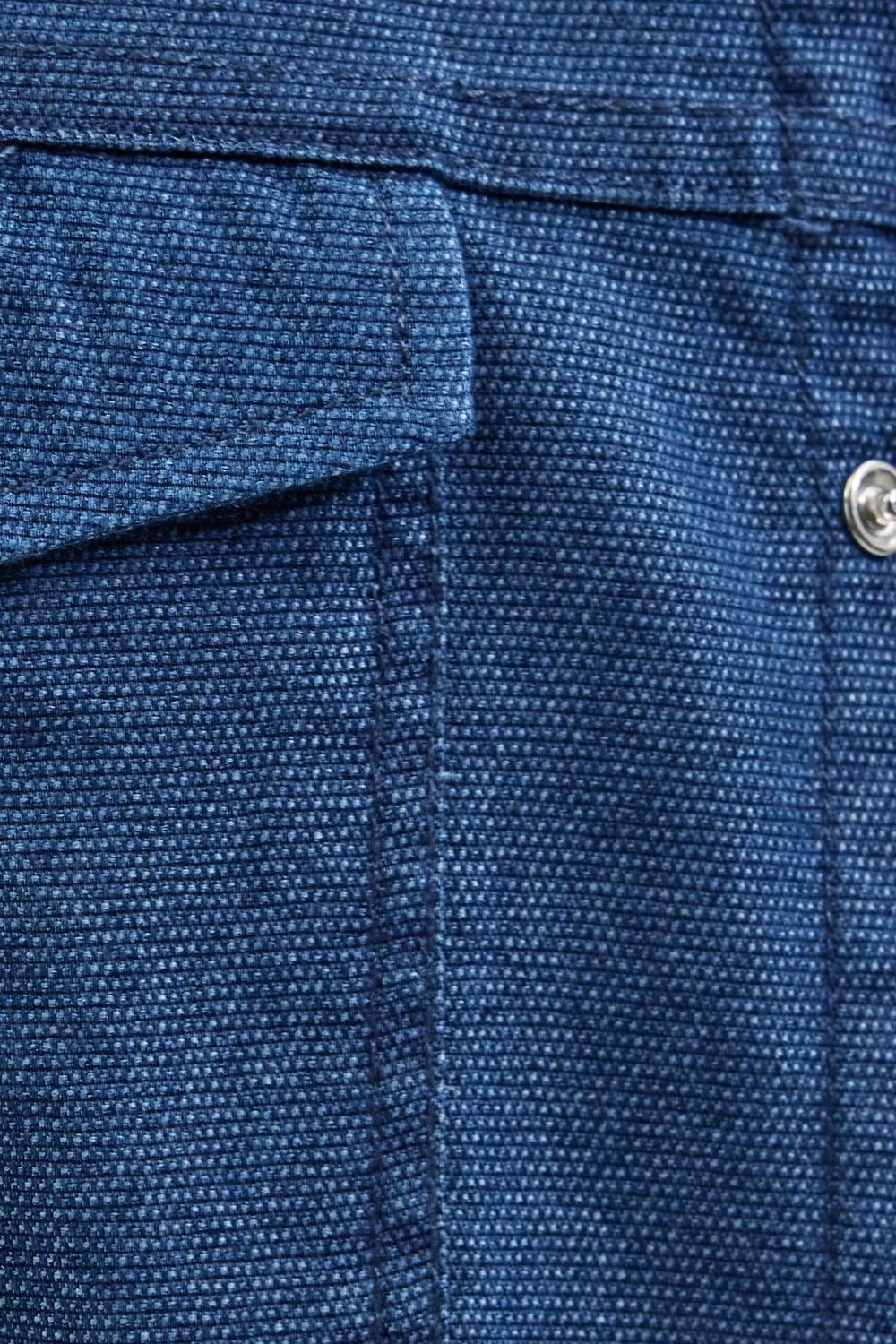Slim Fit Uzun Kollu Spor Yaka Yıkamalı Çift Cepli Armürlü Denim Kot İndigo Erkek Gömlek